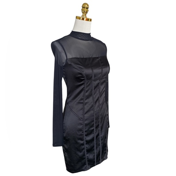 Guess Women’s Black Bodycon Long Sleeve Sheath Cocktail Mini Dress Size S Goth - Picture 2 of 7